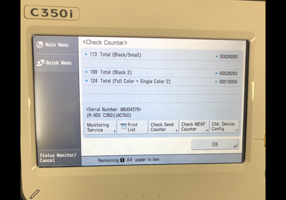 Canon Imagerunner advance c350i Zero Meter Reset