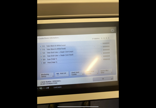 Canon Imagerunner advance c5535i Zero Meter Reset