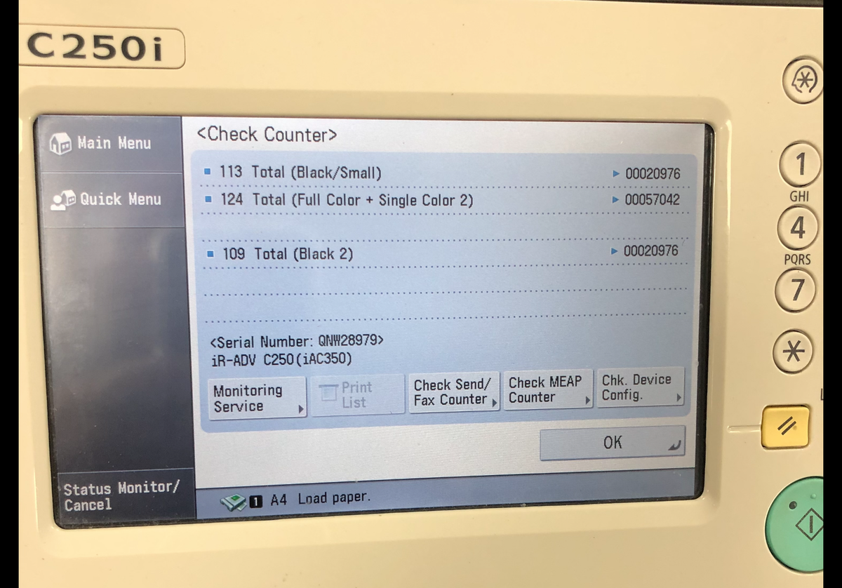 Canon Imagerunner advance c250i Zero Meter Reset
