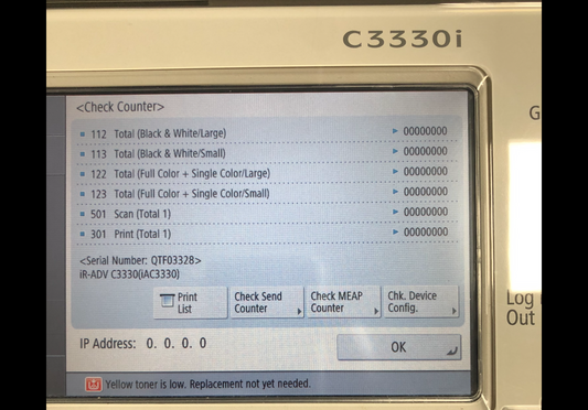 Canon Imagerunner advance c3330i Zero Meter Reset