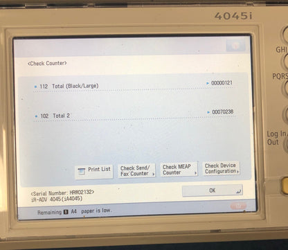 Canon Imagerunner advance 4235i Zero Meter Reset