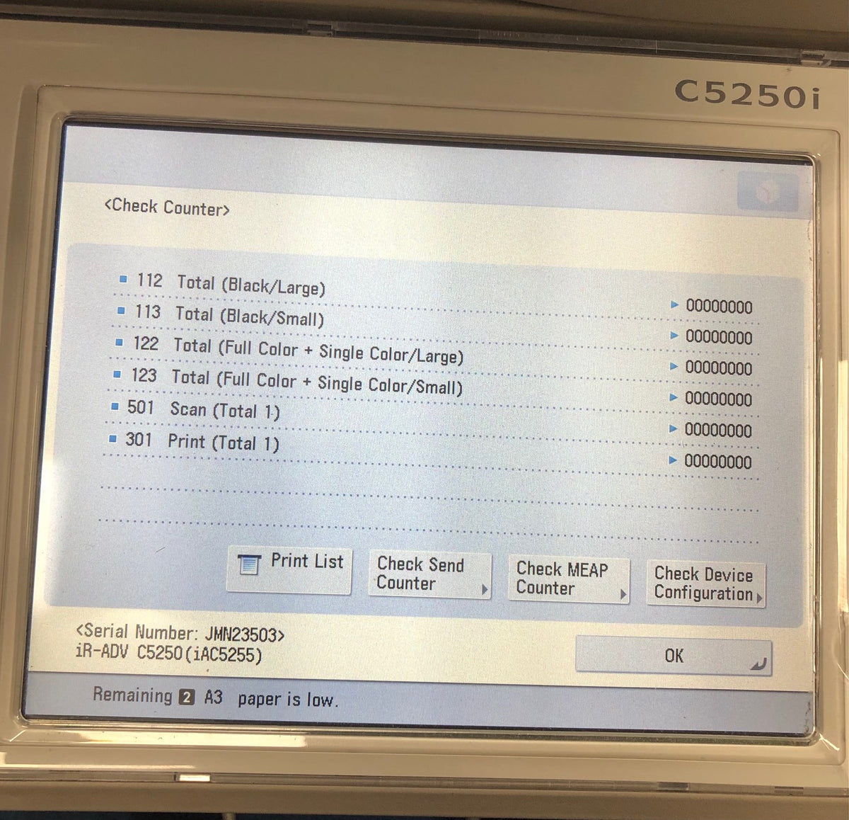 CANON IMAGERUNNER ADVANCE C5250I/5255I ZERO METER RESET CHIP